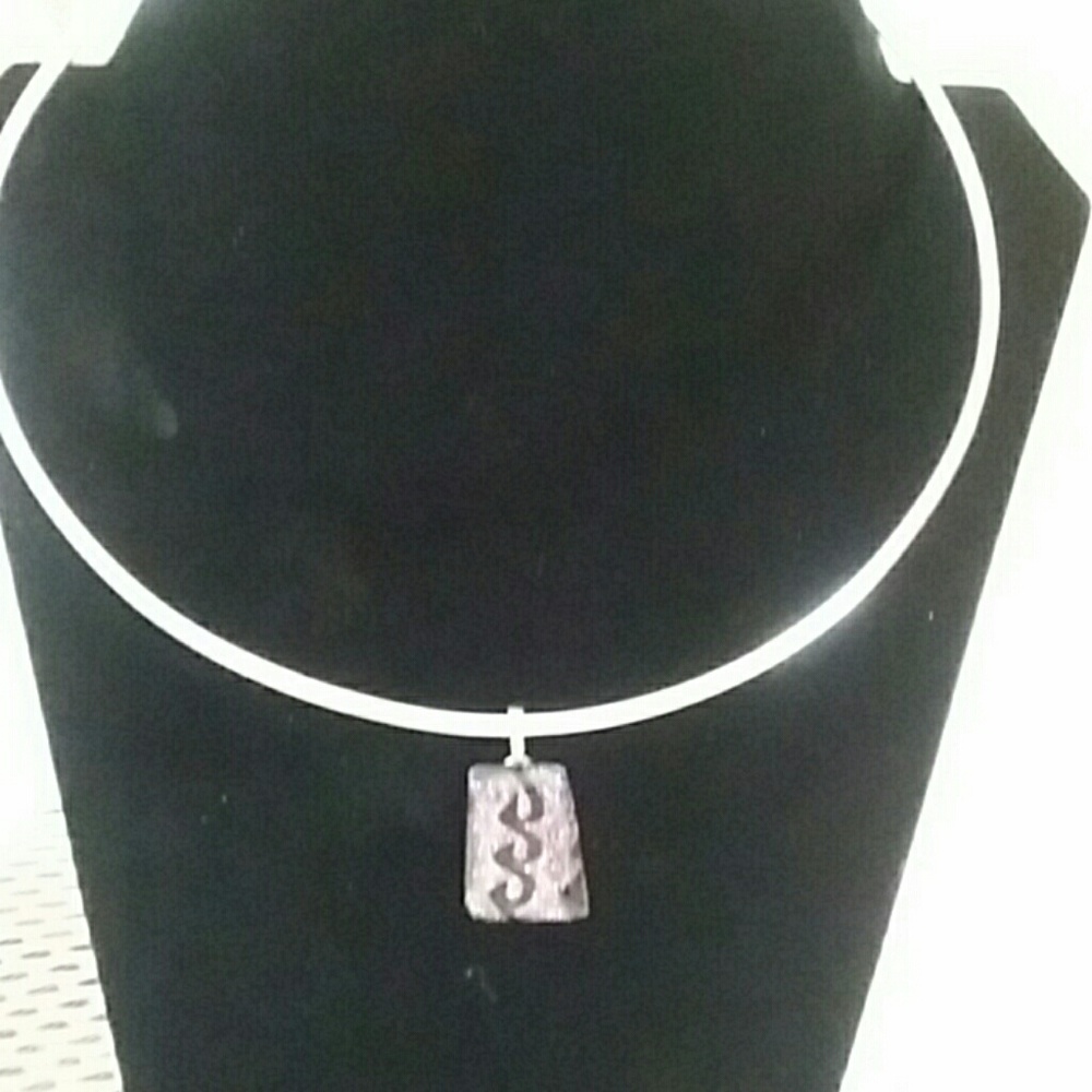 Dichroic glass base metal silver necklace
